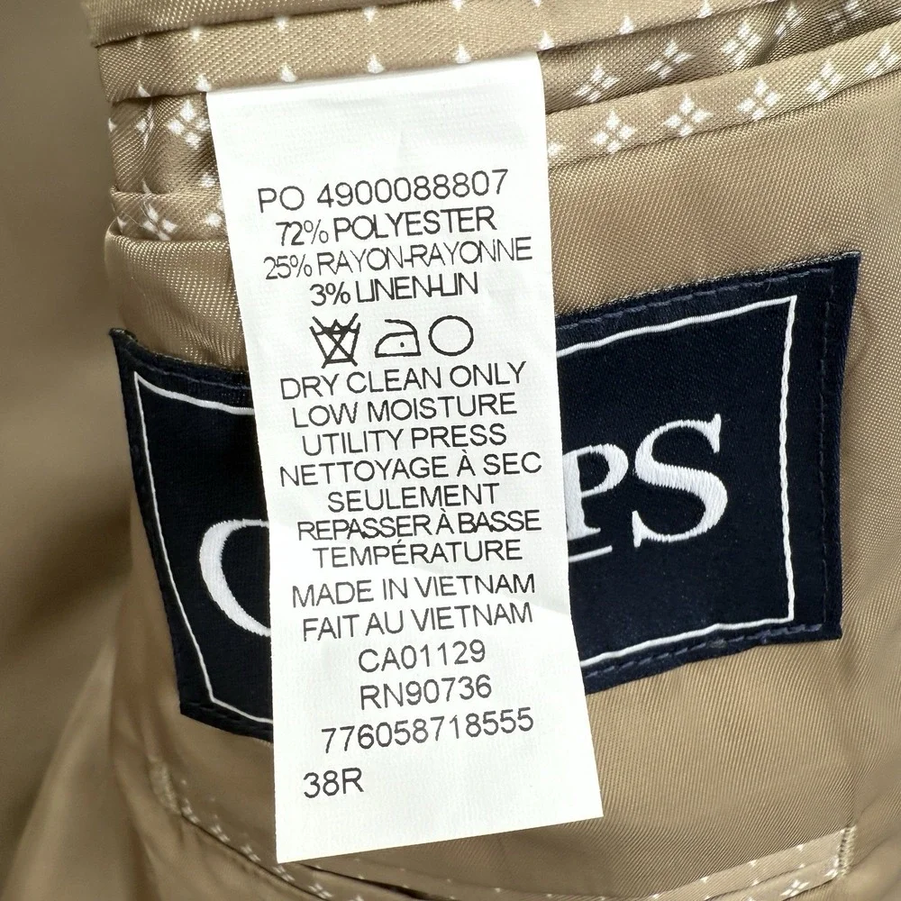 Chaps Men's Classic Fit Sport Coat Blazer 38R Tan Linen Blend‎ Two Button NWT